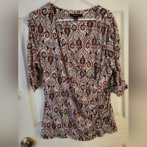 Style & Co Red and Black Ornate Print Blouse